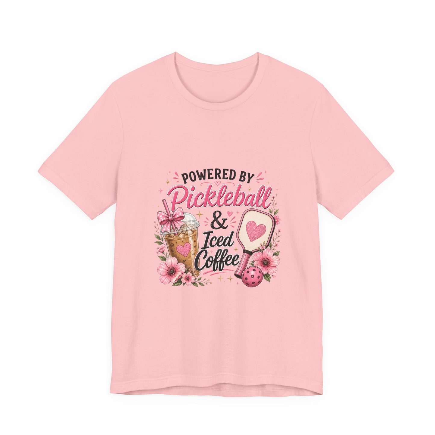 Pickleball & Iced Coffee Tee — 'Powered by Pickleball & Iced Coffee' Graphic Shirt