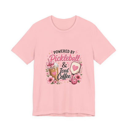 Pickleball & Iced Coffee Tee — 'Powered by Pickleball & Iced Coffee' Graphic Shirt