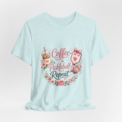 Pickleball Tee — "Coffee, Pickleball, Repeat" Floral Graphic Shirt