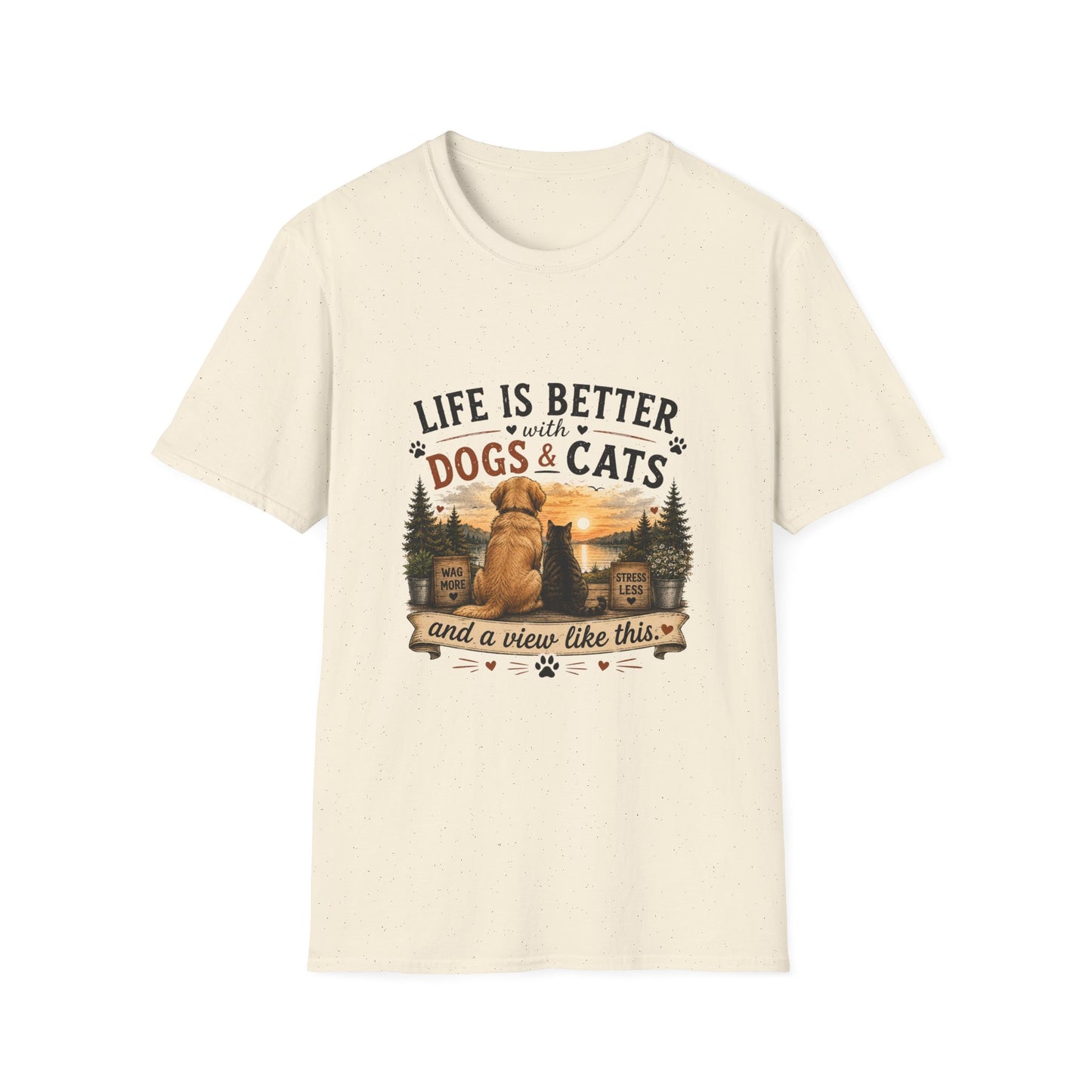 Life Is Better with Dogs & Cats T-Shirt — Pet Lover Sunset Graphic Tee