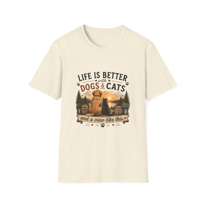 Life Is Better with Dogs & Cats T-Shirt — Pet Lover Sunset Graphic Tee