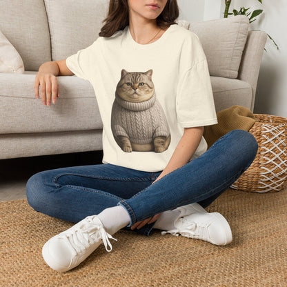 Chonky Sweater Cat - Cat in Cozy Sweater T-Shirt — Funny Cute Cat Graphic Tee