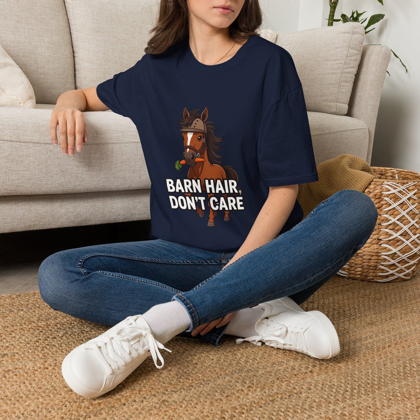 Barn Hair, Don't Care Funny Equestrian T-Shirt
