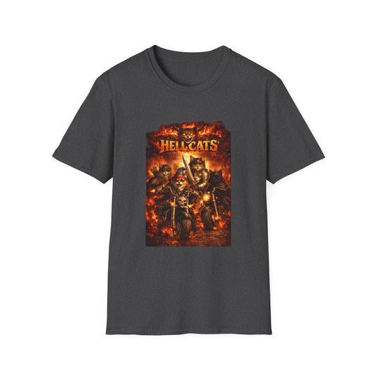 Hellcats Biker Gang Funny Cat T-Shirt — Fiery Demon Cat Band Tee