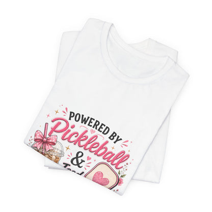 Pickleball & Iced Coffee Tee — 'Powered by Pickleball & Iced Coffee' Graphic Shirt