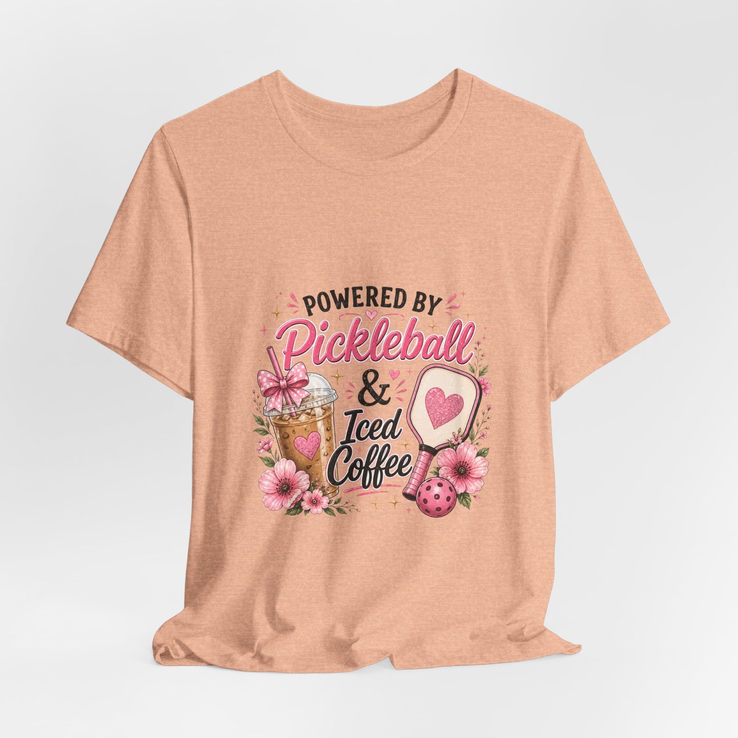 Pickleball & Iced Coffee Tee — 'Powered by Pickleball & Iced Coffee' Graphic Shirt