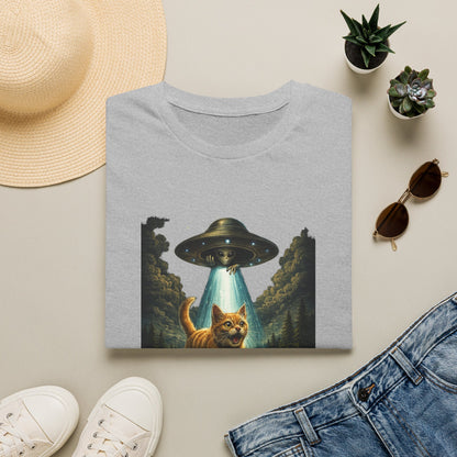 UFO Cat Abduction Funny T-Shirt — "Beam Me Up" Abduction Graphic Tee