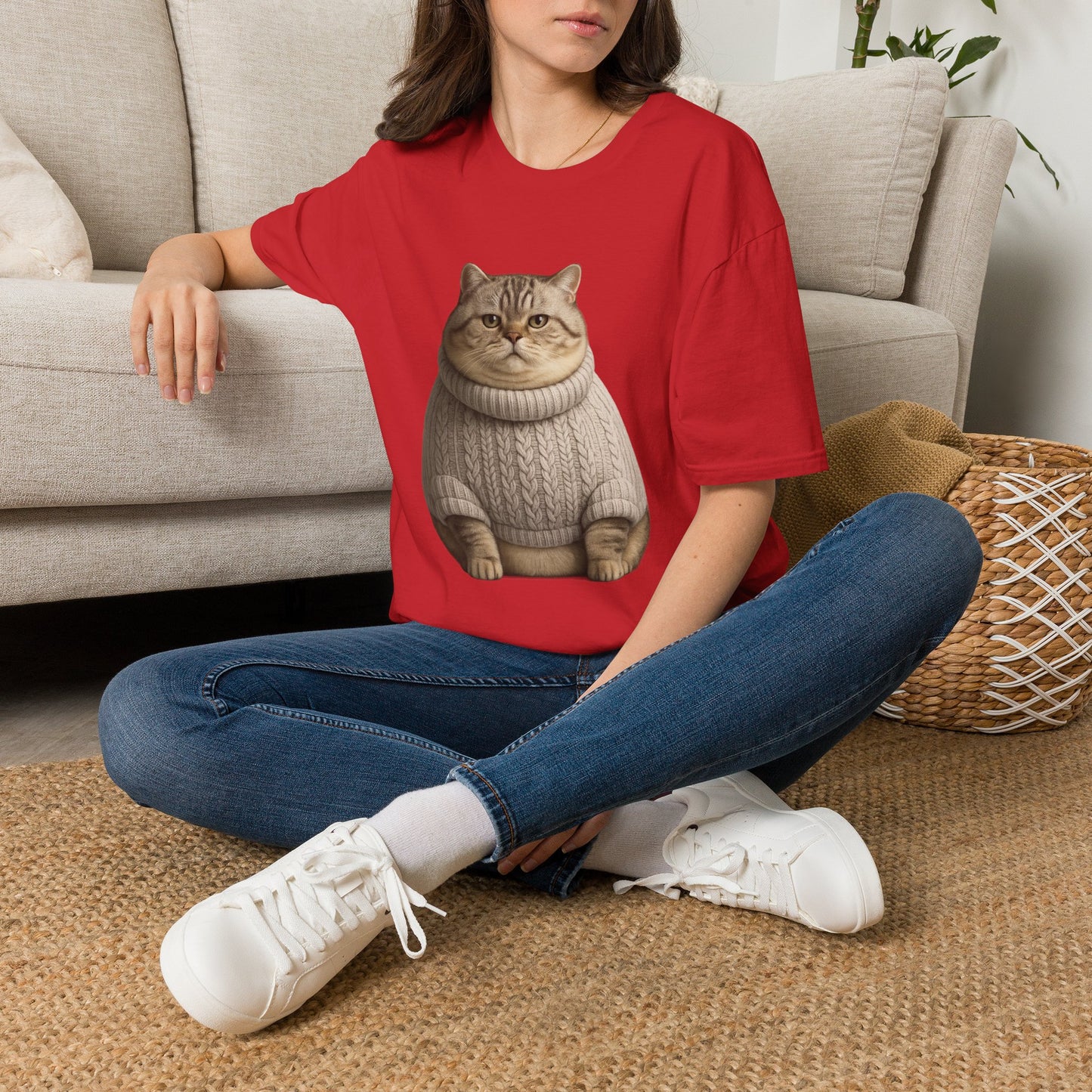 Chonky Sweater Cat - Cat in Cozy Sweater T-Shirt — Funny Cute Cat Graphic Tee