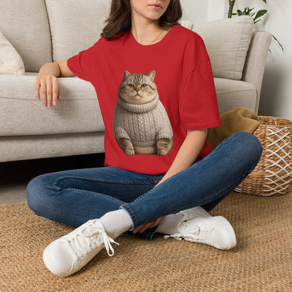 Chonky Sweater Cat - Cat in Cozy Sweater T-Shirt — Funny Cute Cat Graphic Tee