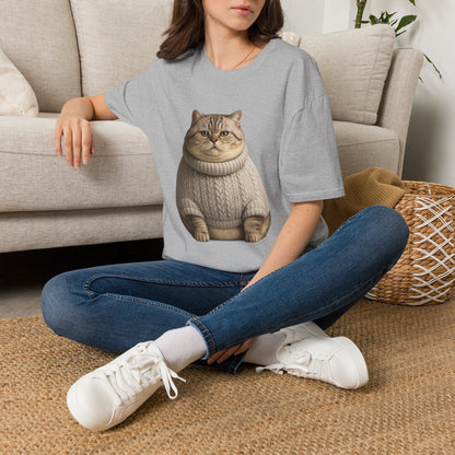 Chonky Sweater Cat - Cat in Cozy Sweater T-Shirt — Funny Cute Cat Graphic Tee