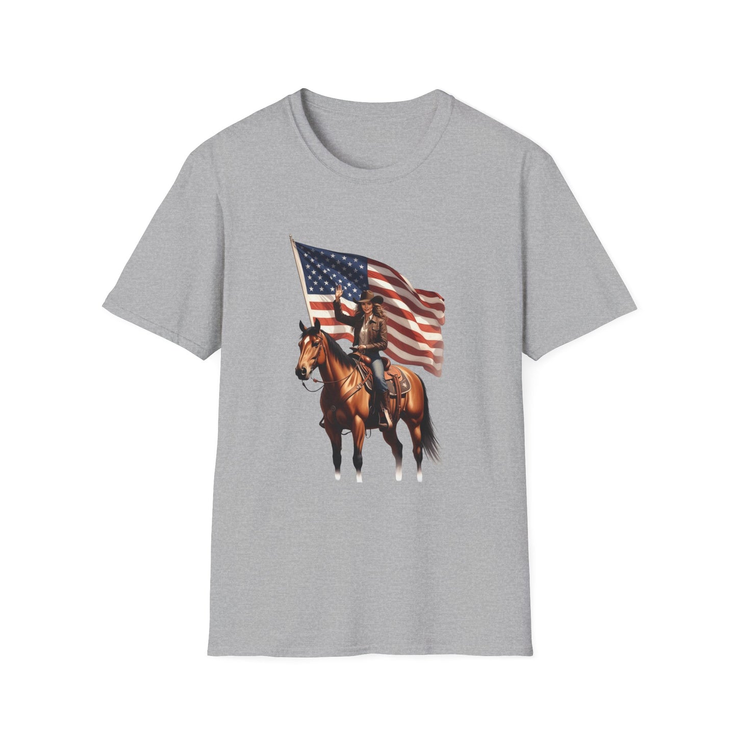 Patriotic Cowgirl American Flag Rodeo T-Shirt