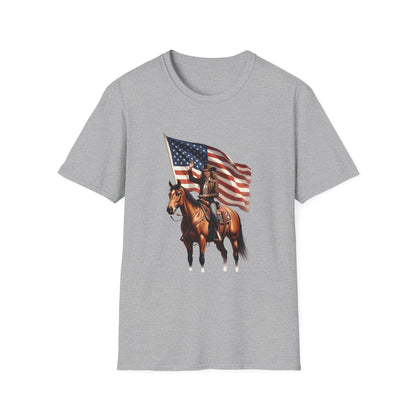 Patriotic Cowgirl American Flag Rodeo T-Shirt