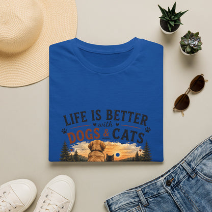 Life Is Better with Dogs & Cats T-Shirt — Pet Lover Sunset Graphic Tee