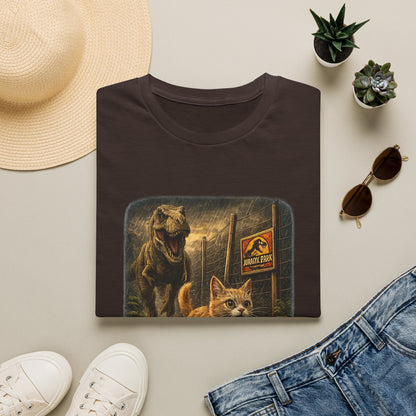 Jurassic Park Cats T‑Shirt — Retro Dino & Cat Mashup Tee