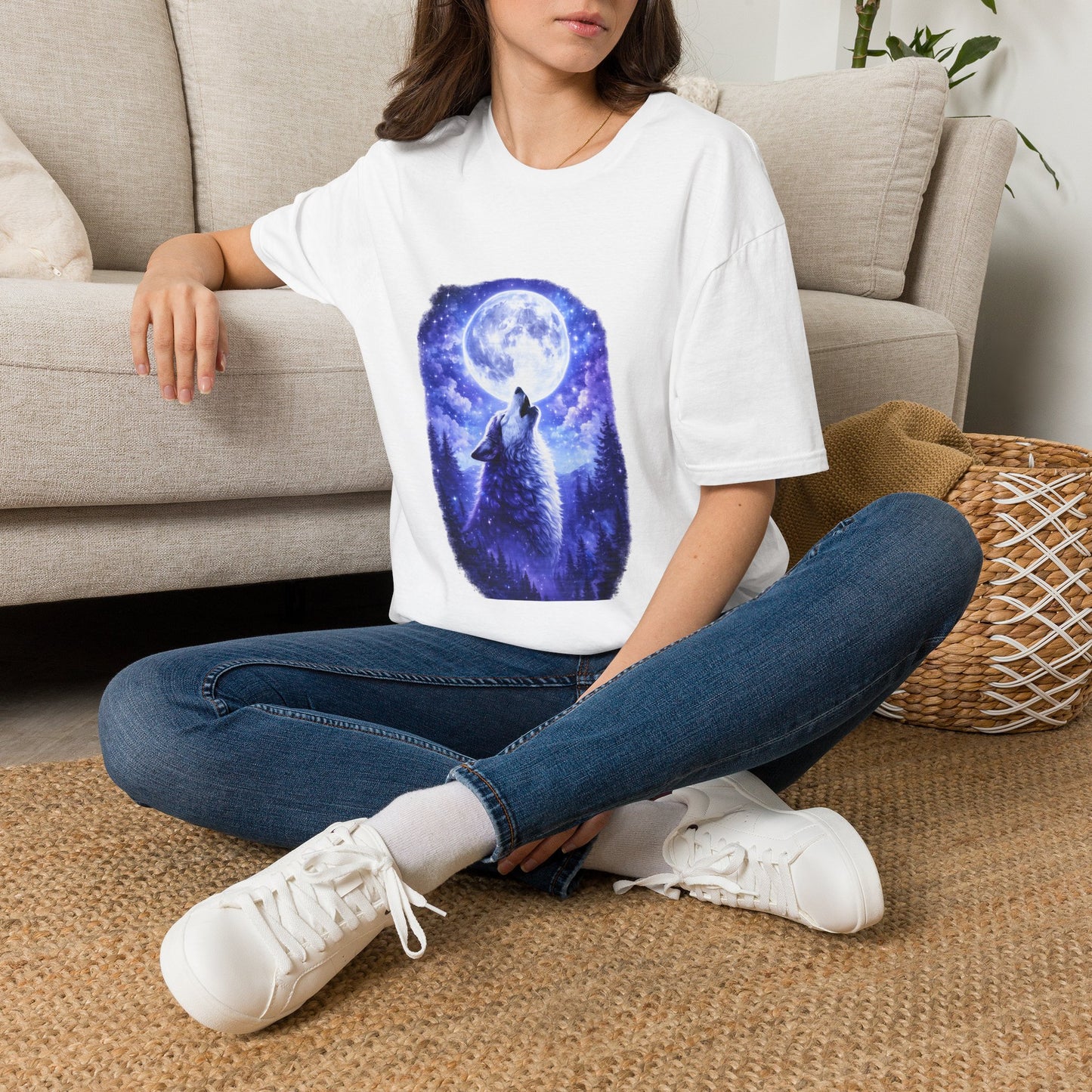 Howling Wolf Under Full Moon T-Shirt