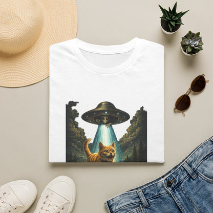 UFO Cat Abduction Funny T-Shirt — "Beam Me Up" Abduction Graphic Tee