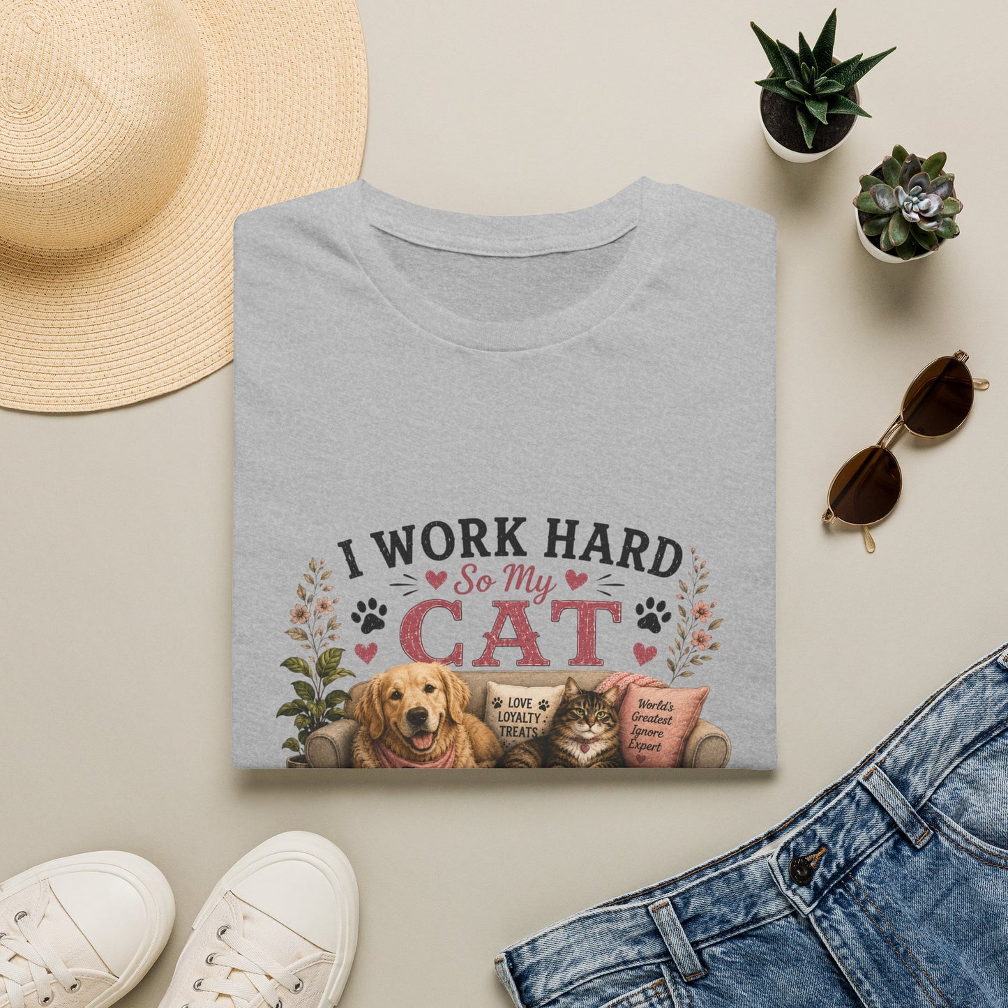 I Work Hard So My Cat Can Ignore Me In Comfort Funny Pet T-Shirt