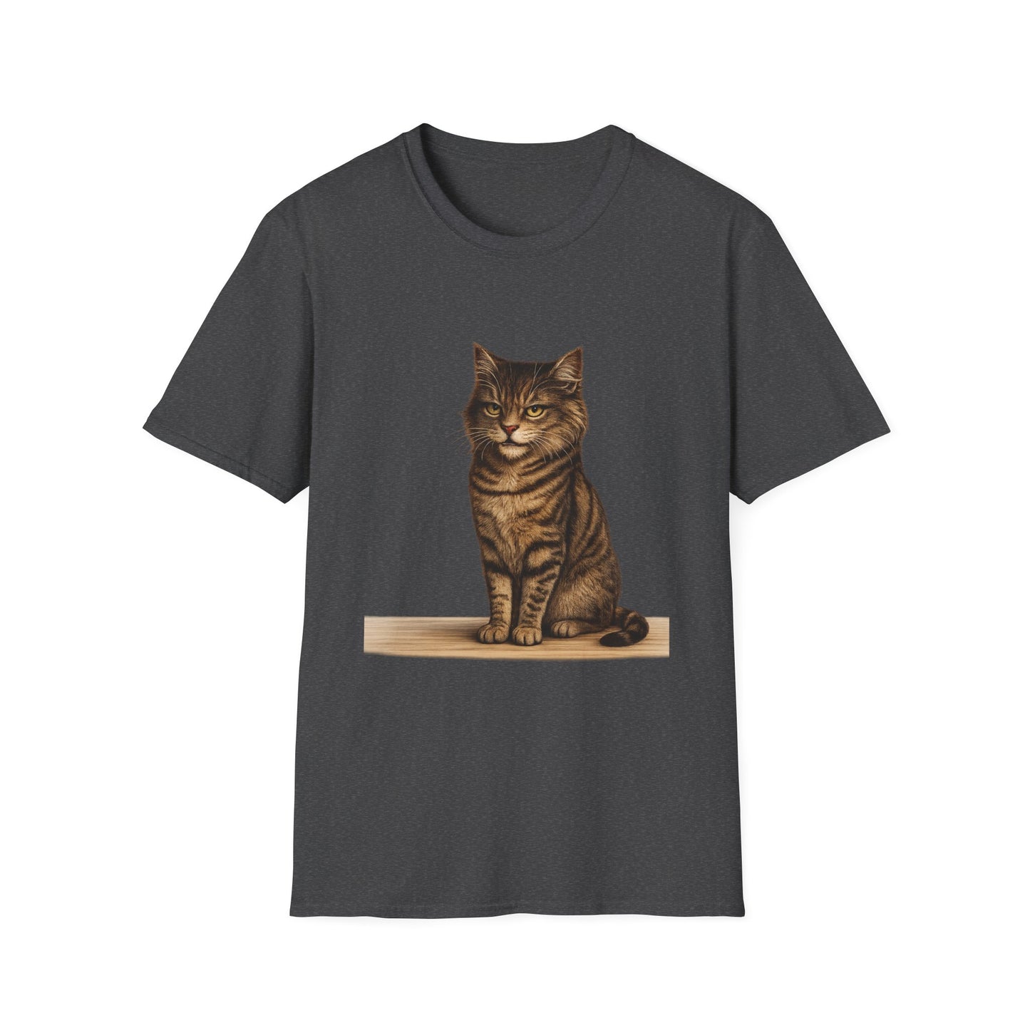 Grumpy Cat Portrait Funny T-Shirt— Realistic Brown Striped Cat Tee for Cat Lovers