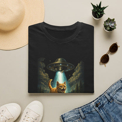 UFO Cat Abduction Funny T-Shirt — "Beam Me Up" Abduction Graphic Tee