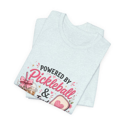 Pickleball & Iced Coffee Tee — 'Powered by Pickleball & Iced Coffee' Graphic Shirt