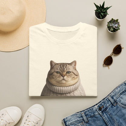 Chonky Sweater Cat - Cat in Cozy Sweater T-Shirt — Funny Cute Cat Graphic Tee