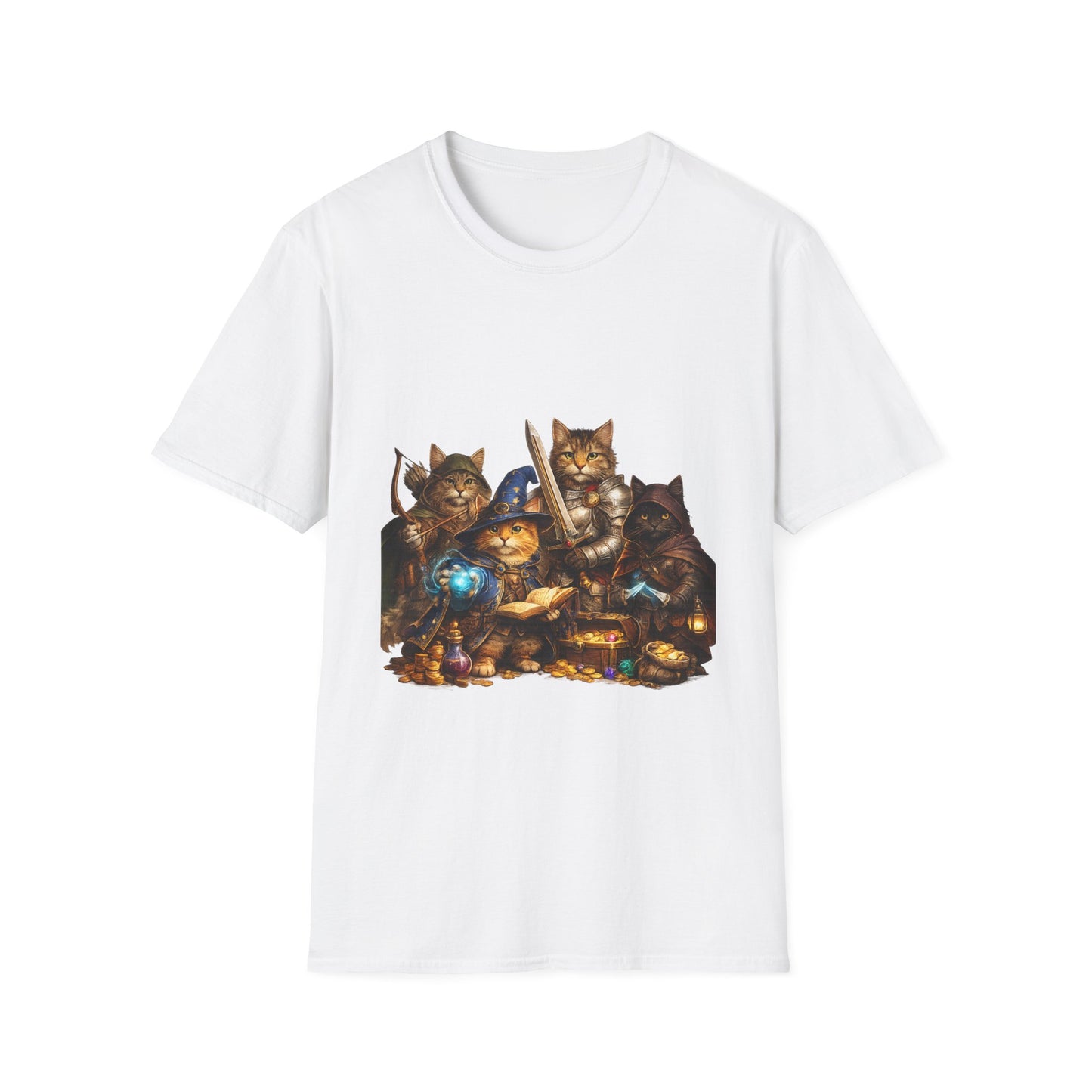 D&D Cats Party Funny Parody T-Shirt — Cute RPG Kitty Wizards & Warriors Tee