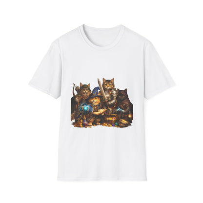 D&D Cats Party Funny Parody T-Shirt — Cute RPG Kitty Wizards & Warriors Tee