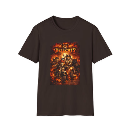 Hellcats Biker Gang Funny Cat T-Shirt — Fiery Demon Cat Band Tee
