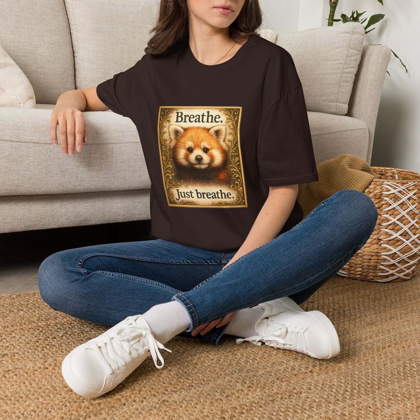 Breathe Red Panda T‑Shirt — "Breathe. Just breathe." Relaxation Tee