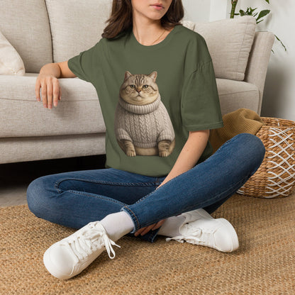 Chonky Sweater Cat - Cat in Cozy Sweater T-Shirt — Funny Cute Cat Graphic Tee