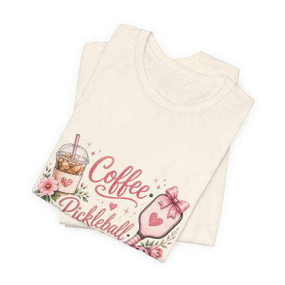Pickleball Tee — "Coffee, Pickleball, Repeat" Floral Graphic Shirt