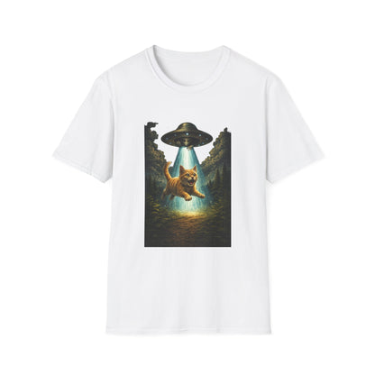 UFO Cat Abduction Funny T-Shirt — "Beam Me Up" Abduction Graphic Tee