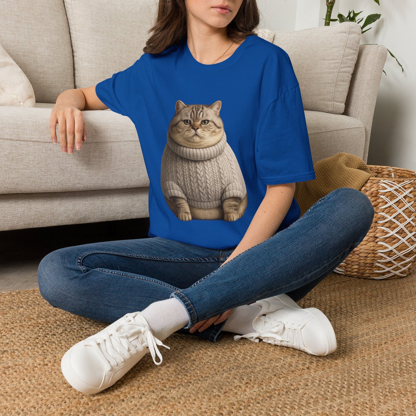 Chonky Sweater Cat - Cat in Cozy Sweater T-Shirt — Funny Cute Cat Graphic Tee