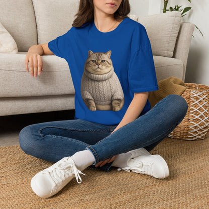 Chonky Sweater Cat - Cat in Cozy Sweater T-Shirt — Funny Cute Cat Graphic Tee