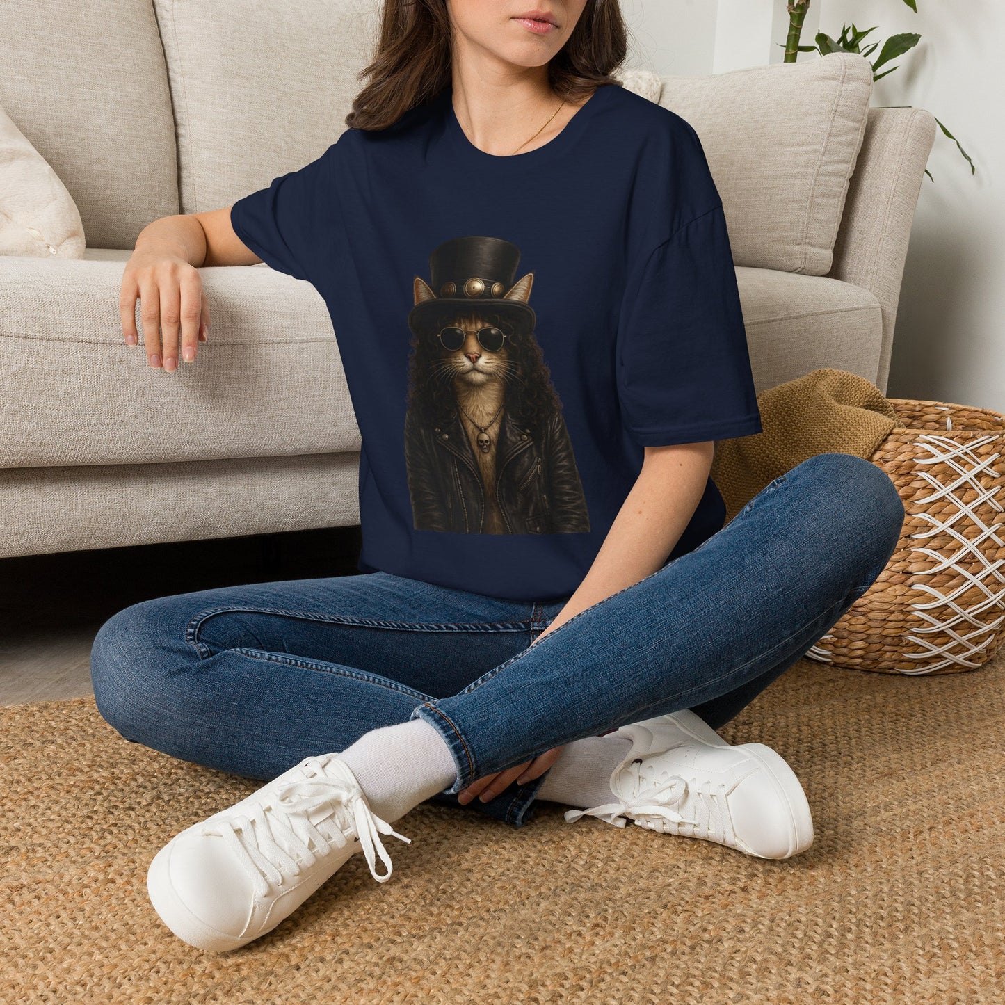 Slash Cat Parody — Vintage Top Hat Guitarist Cat Graphic T‑Shirt