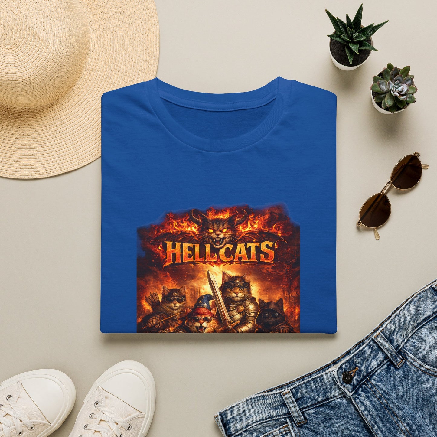 Hellcats Biker Gang Funny Cat T-Shirt — Fiery Demon Cat Band Tee