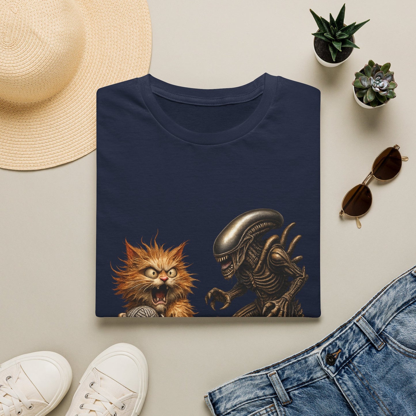 Xenomorph vs. Cat - Alien Graphic T-Shirt — Funny Sci‑Fi Cat Tee
