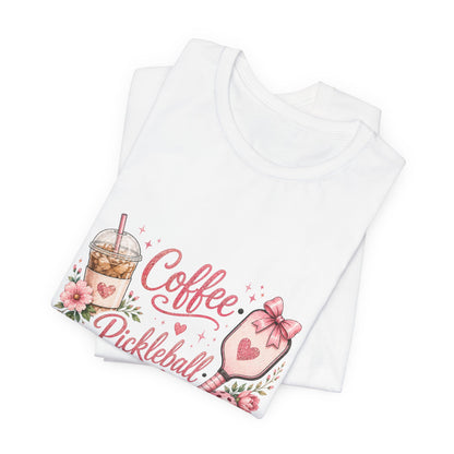 Pickleball Tee — "Coffee, Pickleball, Repeat" Floral Graphic Shirt