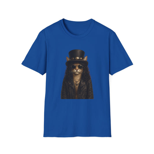 Slash Cat Parody — Vintage Top Hat Guitarist Cat Graphic T‑Shirt