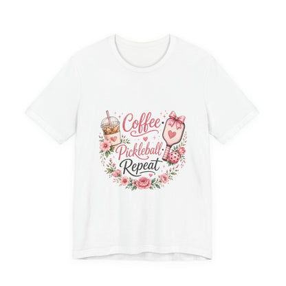 Pickleball Tee — "Coffee, Pickleball, Repeat" Floral Graphic Shirt