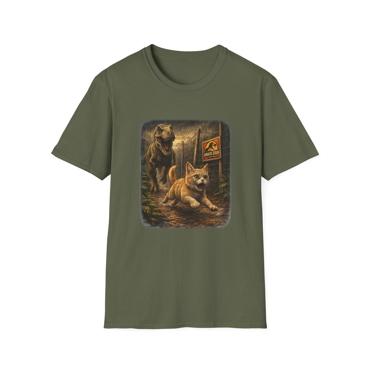 Jurassic Park Cats T‑Shirt — Retro Dino & Cat Mashup Tee