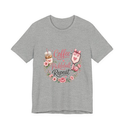 Pickleball Tee — "Coffee, Pickleball, Repeat" Floral Graphic Shirt