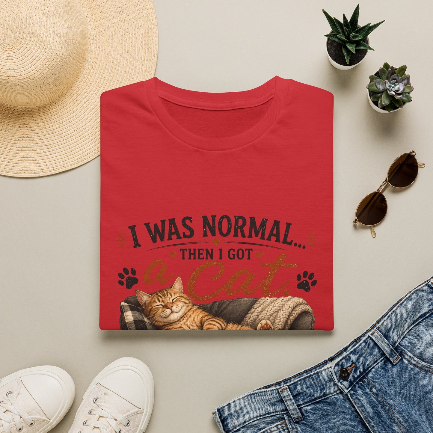 Cat Lover T-Shirt — "I Was Normal Then I Got a Cat" Cozy Graphic Tee