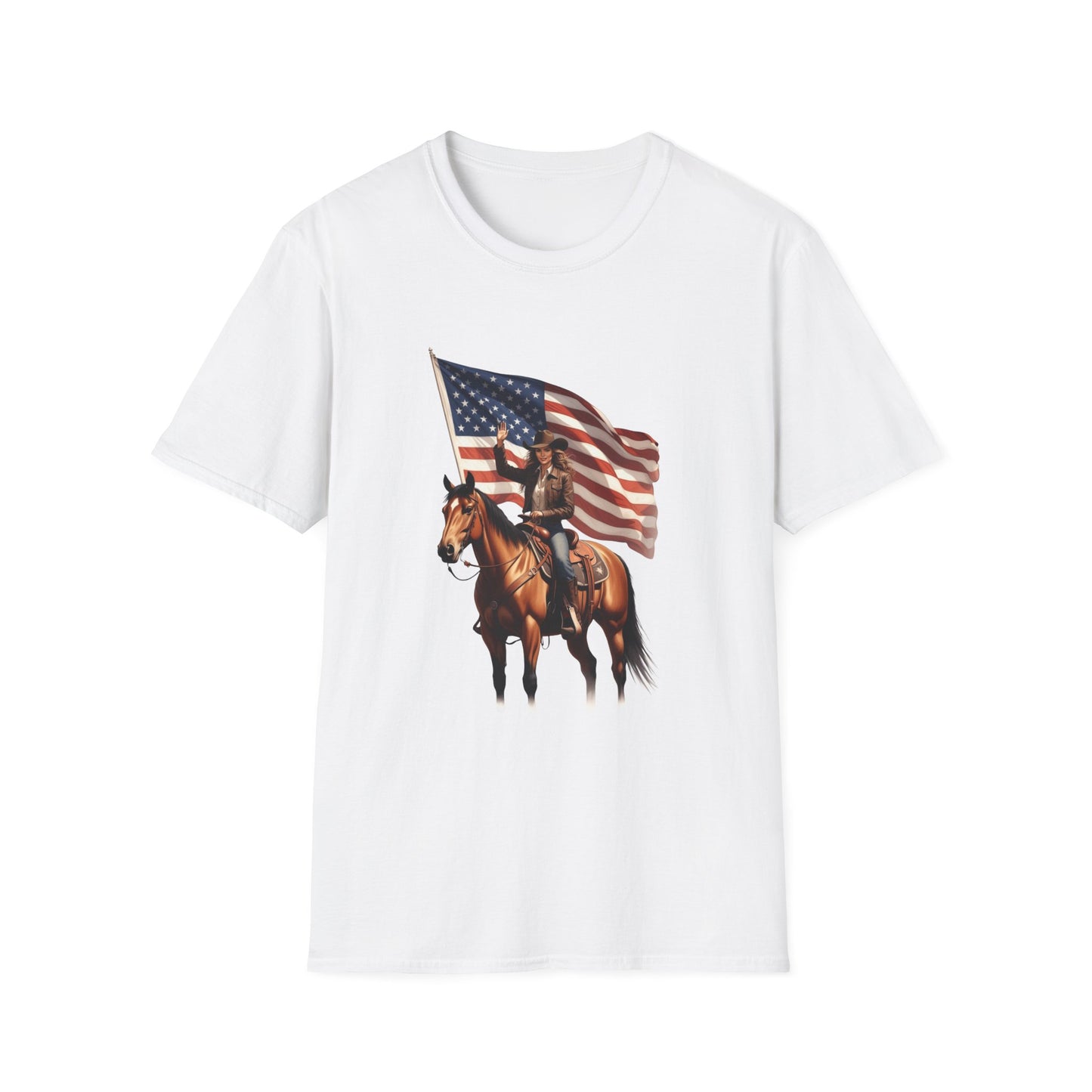 Patriotic Cowgirl American Flag Rodeo T-Shirt
