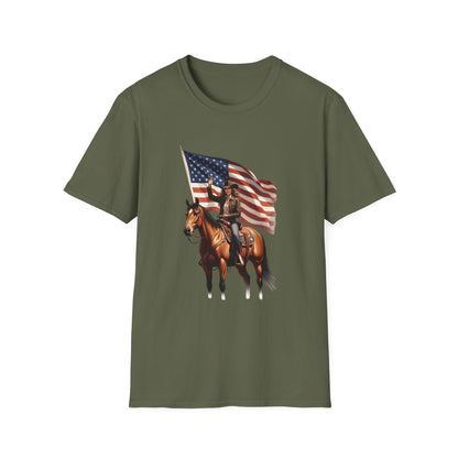 Patriotic Cowgirl American Flag Rodeo T-Shirt