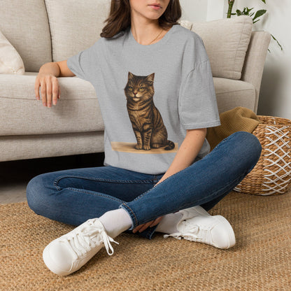 Grumpy Cat Portrait Funny T-Shirt— Realistic Brown Striped Cat Tee for Cat Lovers