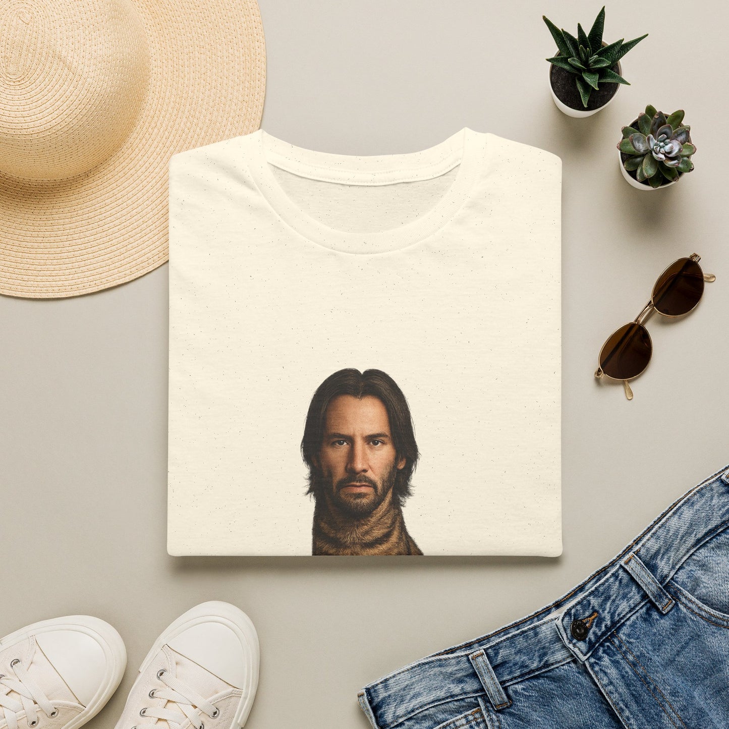 Keanu Reeves Cat Parody — Surreal Celebrity-Style Cat Portrait Shirt