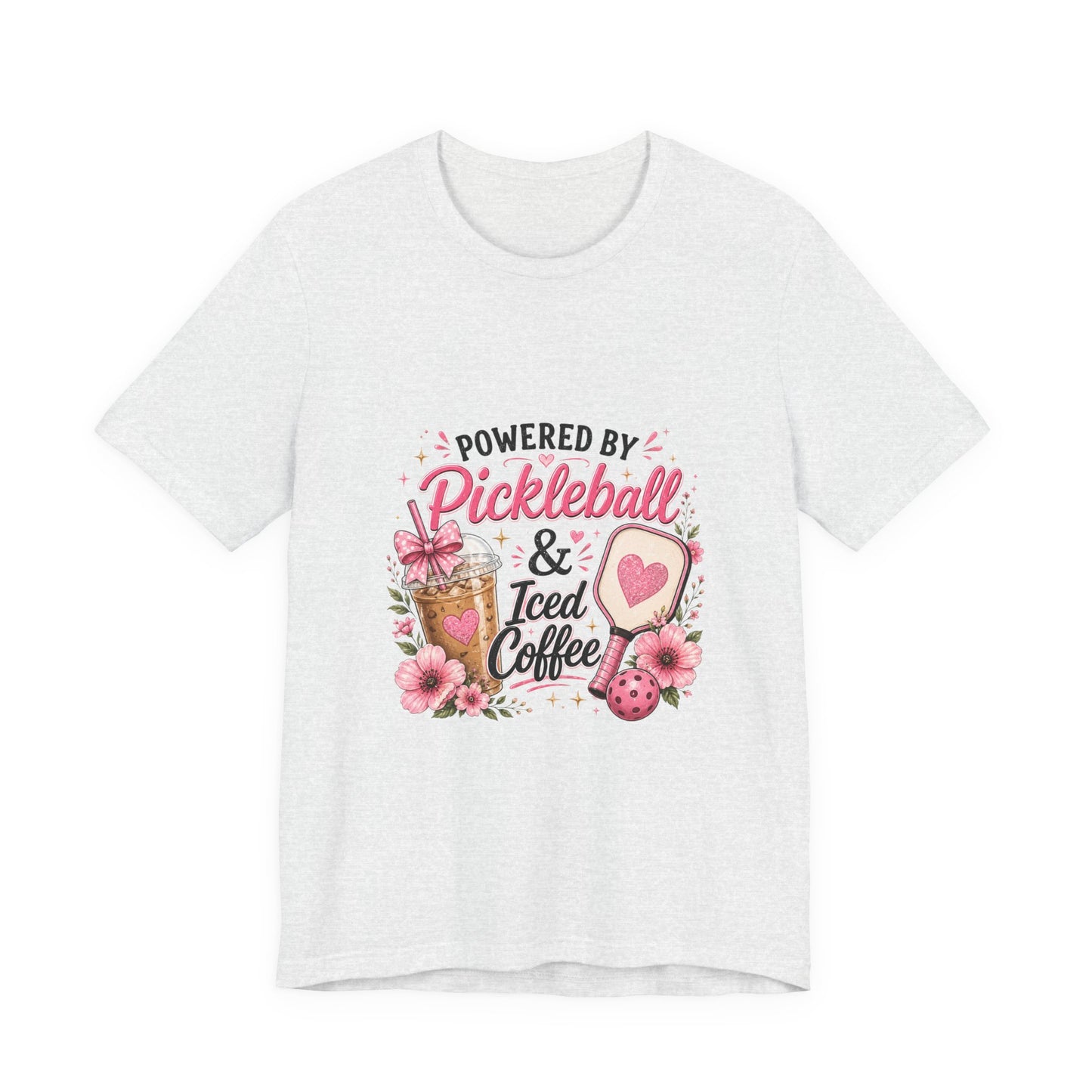 Pickleball & Iced Coffee Tee — 'Powered by Pickleball & Iced Coffee' Graphic Shirt