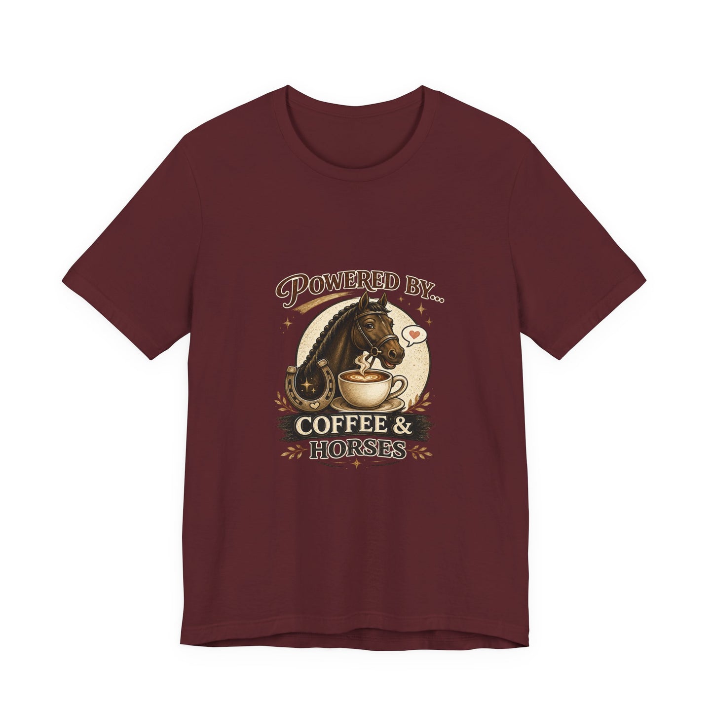 Powered By Coffee & Horses Funny Equestrian T-Shirt