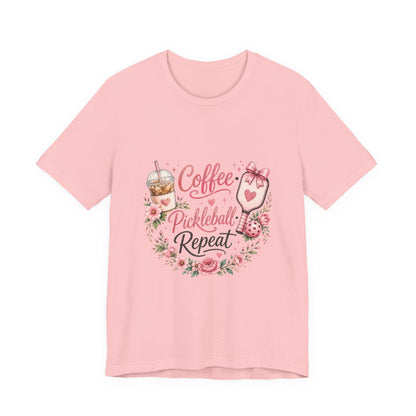 Pickleball Tee — "Coffee, Pickleball, Repeat" Floral Graphic Shirt